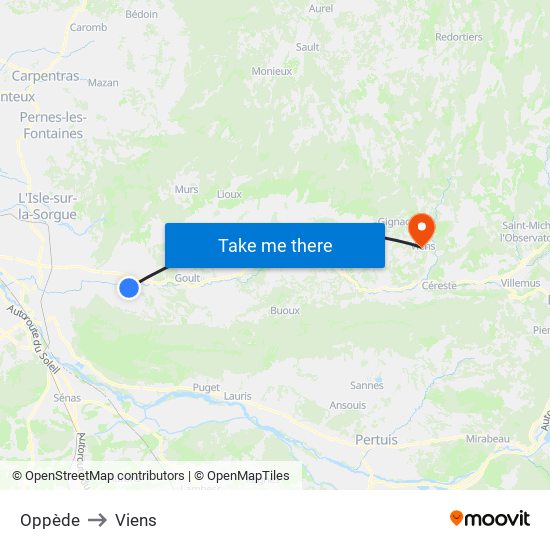 Oppède to Viens map