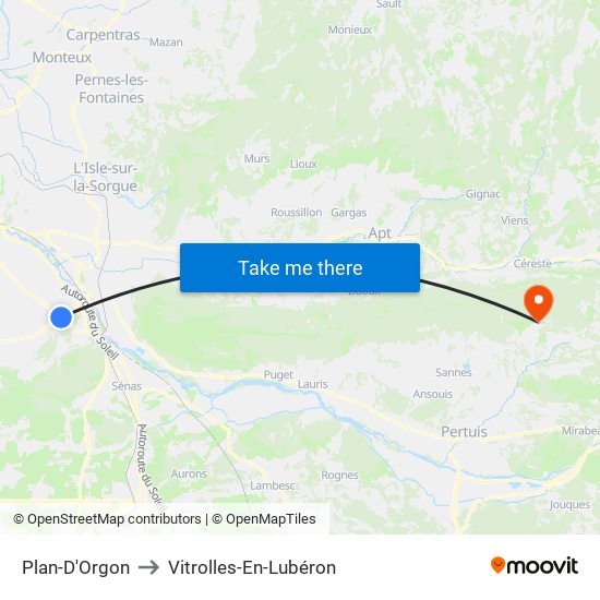 Plan-D'Orgon to Vitrolles-En-Lubéron map