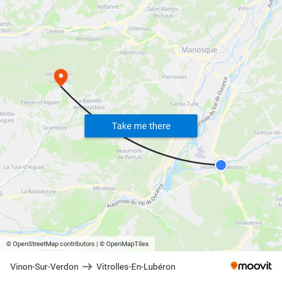 Vinon-Sur-Verdon to Vitrolles-En-Lubéron map