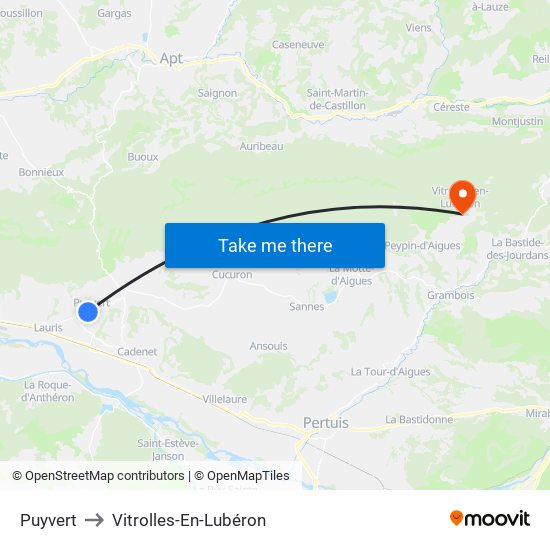 Puyvert to Vitrolles-En-Lubéron map