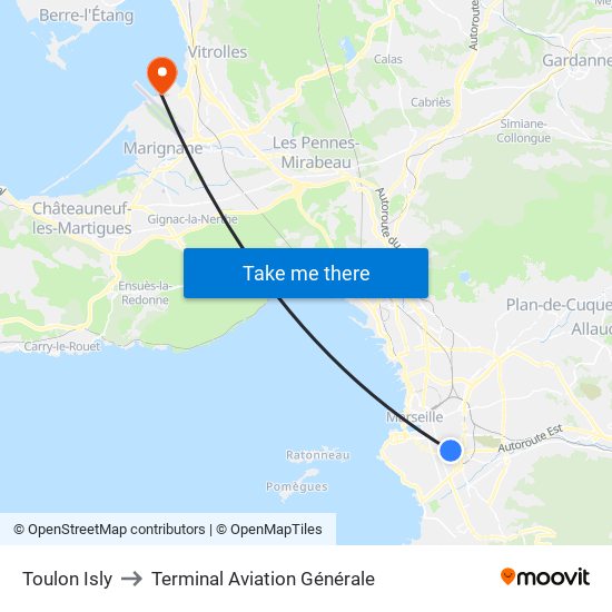 Toulon Isly to Terminal Aviation Générale map