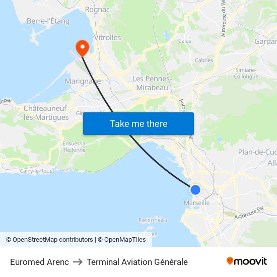 Euromed Arenc to Terminal Aviation Générale map