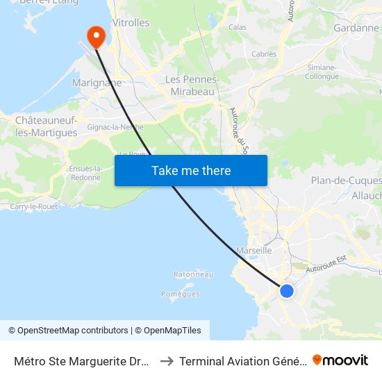 Métro Ste Marguerite Dromel to Terminal Aviation Générale map
