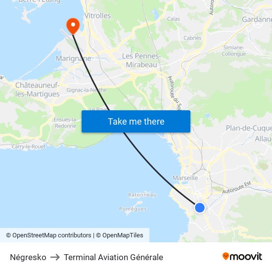 Négresko to Terminal Aviation Générale map