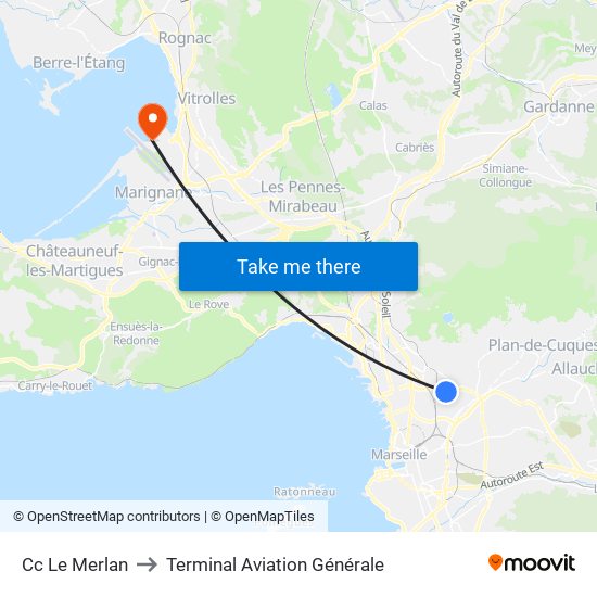 Cc Le Merlan to Terminal Aviation Générale map