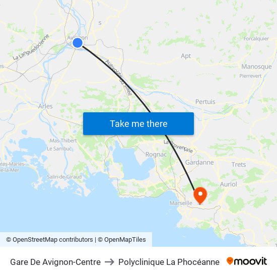 Gare De Avignon-Centre to Polyclinique La Phocéanne map