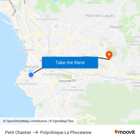 Petit Chantier to Polyclinique La Phocéanne map