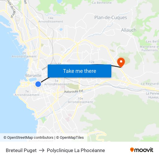 Breteuil Puget to Polyclinique La Phocéanne map