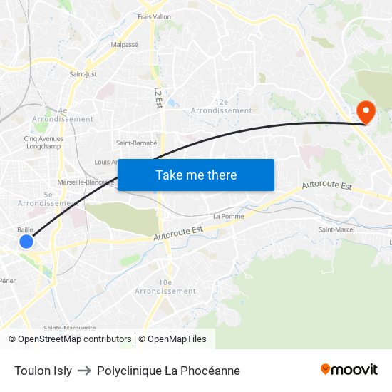 Toulon Isly to Polyclinique La Phocéanne map