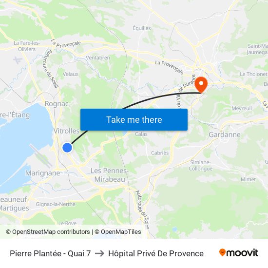 Pierre Plantée - Quai 7 to Hôpital Privé De Provence map