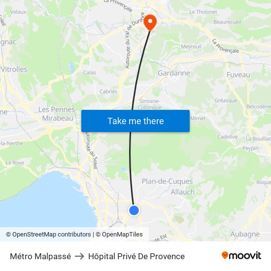 Métro Malpassé to Hôpital Privé De Provence map