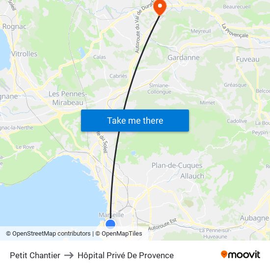 Petit Chantier to Hôpital Privé De Provence map
