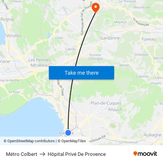 Métro Colbert to Hôpital Privé De Provence map