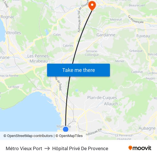 Vieux Port to Hôpital Privé De Provence map