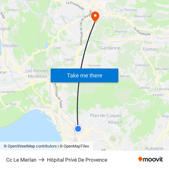 Cc Le Merlan to Hôpital Privé De Provence map