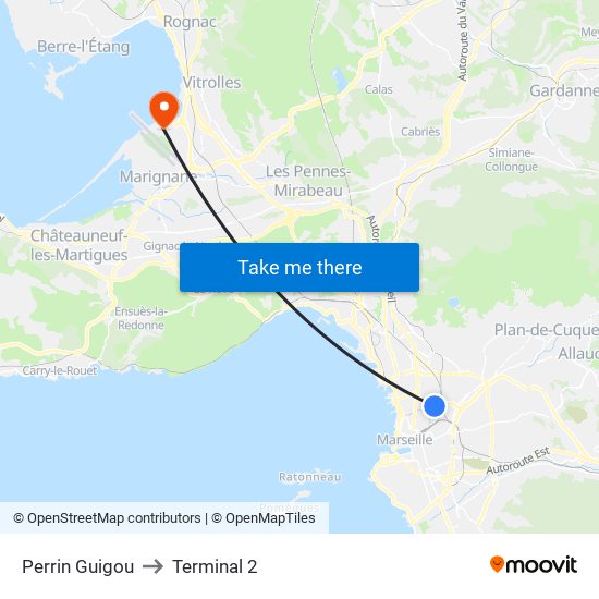 Perrin Guigou to Terminal 2 map