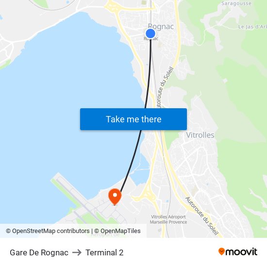 Gare De Rognac to Terminal 2 map