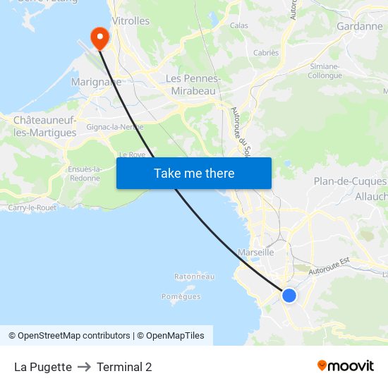 La Pugette to Terminal 2 map