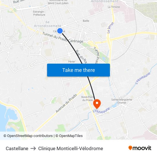 Castellane to Clinique Monticelli-Vélodrome map