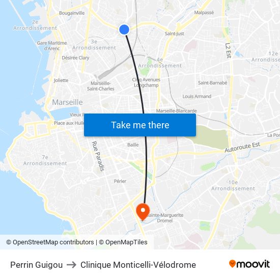 Perrin Guigou to Clinique Monticelli-Vélodrome map