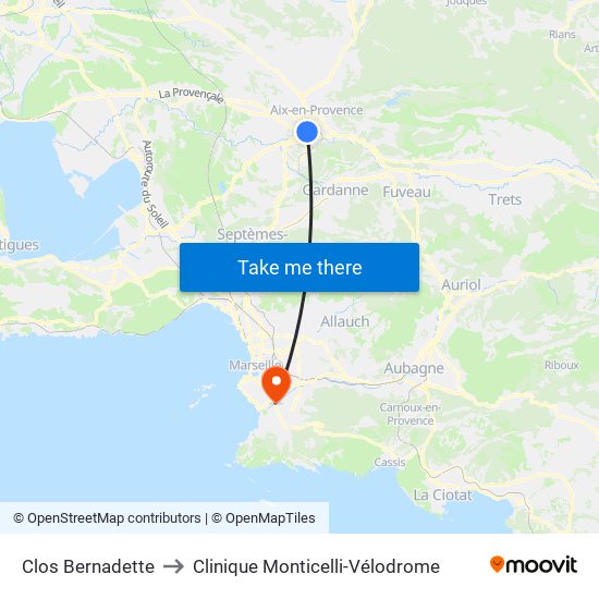 Clos Bernadette to Clinique Monticelli-Vélodrome map