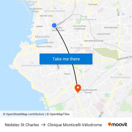 Nédelec St Charles to Clinique Monticelli-Vélodrome map