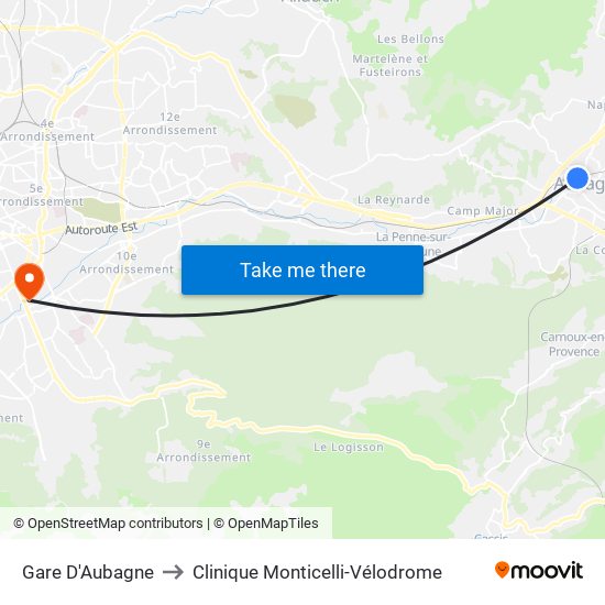 Gare D'Aubagne to Clinique Monticelli-Vélodrome map