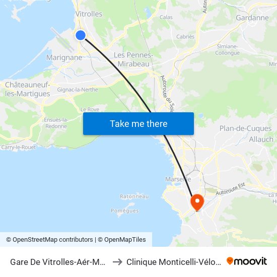 Gare De Vitrolles-Aér-Marseille to Clinique Monticelli-Vélodrome map