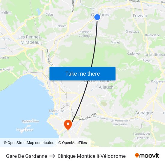 Gare De Gardanne to Clinique Monticelli-Vélodrome map