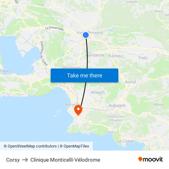 Corsy to Clinique Monticelli-Vélodrome map