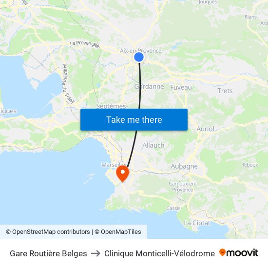 Gare Routière Belges to Clinique Monticelli-Vélodrome map