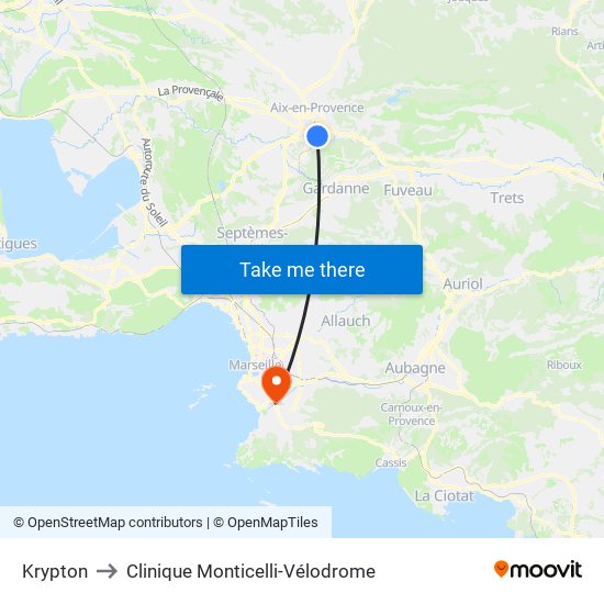 Krypton to Clinique Monticelli-Vélodrome map