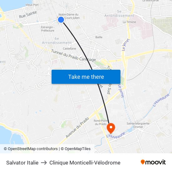 Salvator Italie to Clinique Monticelli-Vélodrome map
