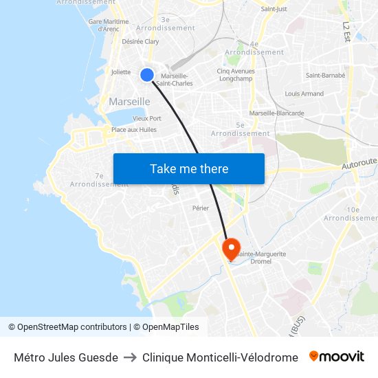 Métro Jules Guesde to Clinique Monticelli-Vélodrome map