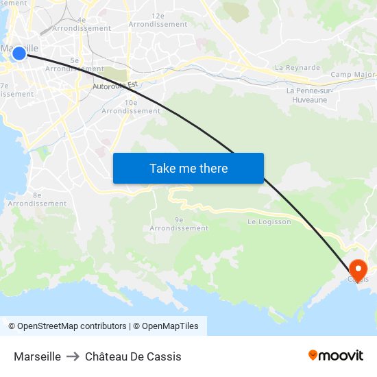 Marseille to Château De Cassis map