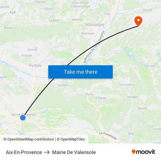 Aix-En-Provence to Mairie De Valensole map