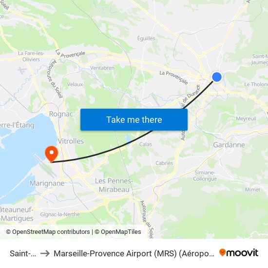 Saint-Louis to Marseille-Provence Airport (MRS) (Aéroport de Marseille Provence) map