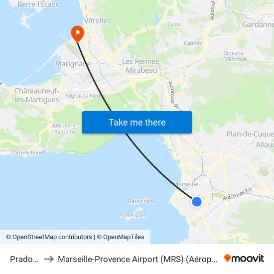 Prado Dupré to Marseille-Provence Airport (MRS) (Aéroport de Marseille Provence) map