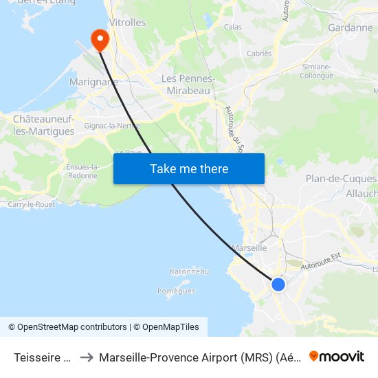 Teisseire Montfuron to Marseille-Provence Airport (MRS) (Aéroport de Marseille Provence) map