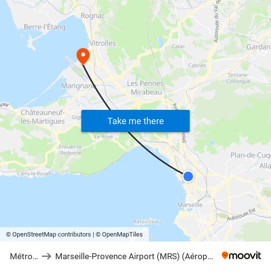 Métro Gèze to Marseille-Provence Airport (MRS) (Aéroport de Marseille Provence) map