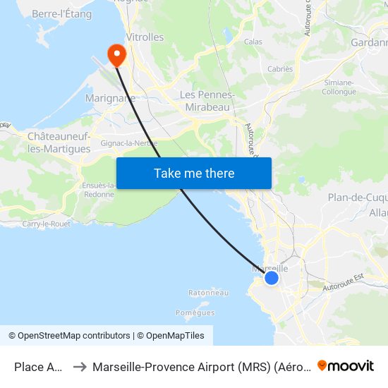 Place Aux Huiles to Marseille-Provence Airport (MRS) (Aéroport de Marseille Provence) map