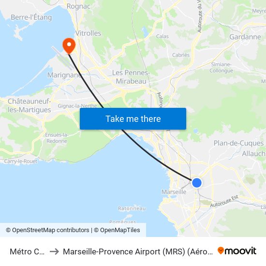 Métro Chartreux to Marseille-Provence Airport (MRS) (Aéroport de Marseille Provence) map