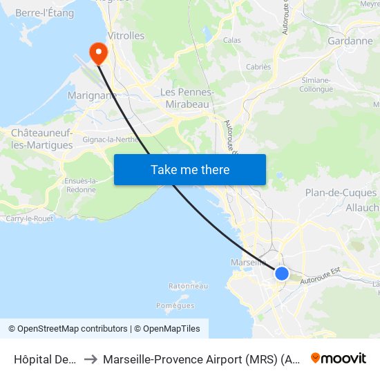 Hôpital De La Timone to Marseille-Provence Airport (MRS) (Aéroport de Marseille Provence) map