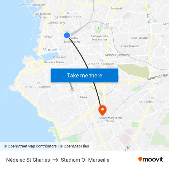 Nédelec St Charles to Stadium Of Marseille map