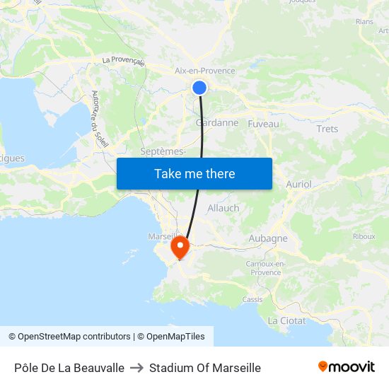 Pôle De La Beauvalle to Stadium Of Marseille map