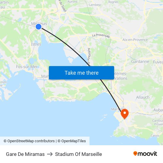 Gare De Miramas to Stadium Of Marseille map