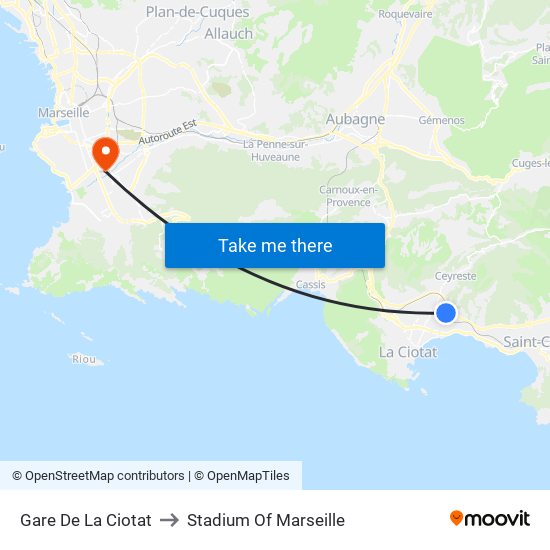 Gare De La Ciotat to Stadium Of Marseille map