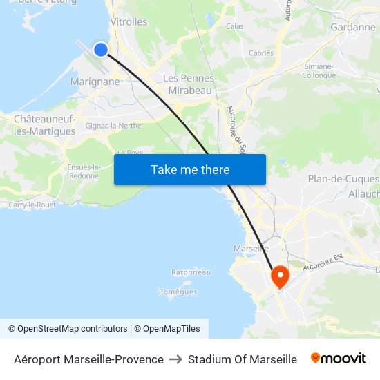 Aéroport Marseille-Provence to Stadium Of Marseille map