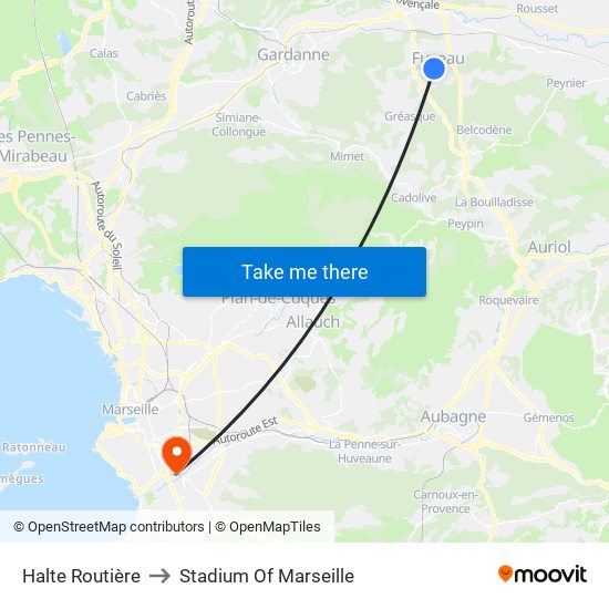 Halte Routière to Stadium Of Marseille map