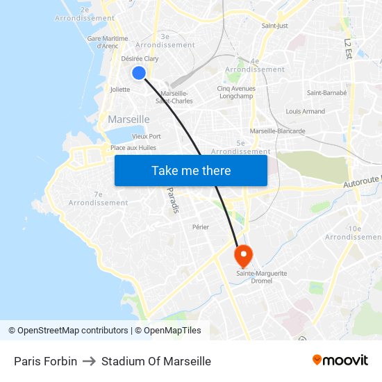 Paris Forbin to Stadium Of Marseille map